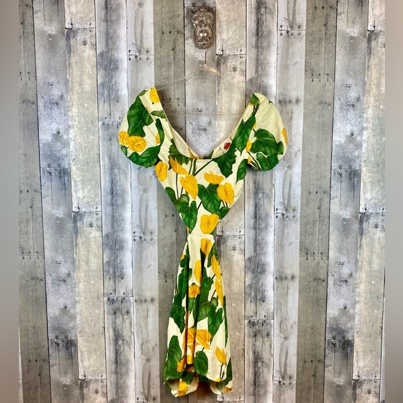 FARM Rio Cut Out Tie Back Romper In Botanical Motif Size Extra Small. - Picture 2 of 15